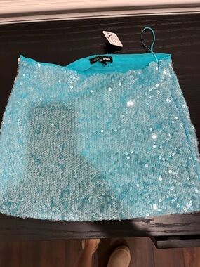 Fashion Nova Aqua Sequin Mini Skirt Set